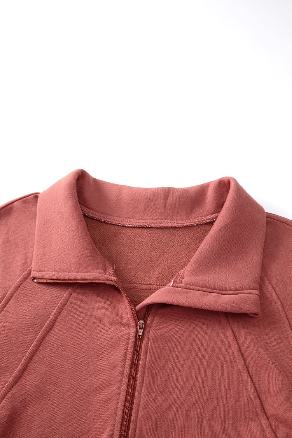 Brown Fleece Lined Zip Up Stand Collar Thumbhole Sleeve Sweatshirt - Love Salve
